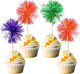 Gyufise 30Pcs Foil Firework Cupcake Toppers Sparkle Tinsel Cake #23