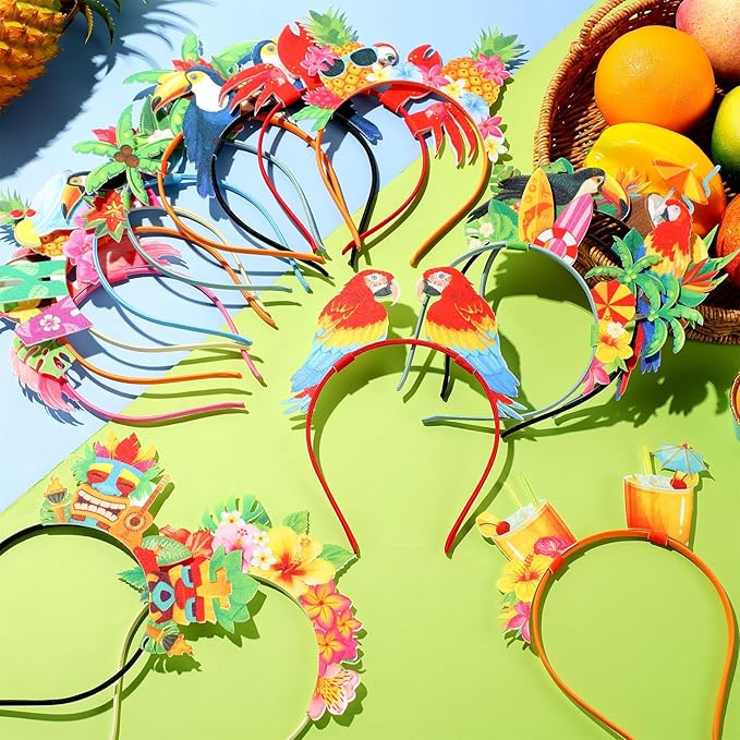 16 Pcs Hawaiian Party Headband Felt Luau Head Boppers Tiki Aloha