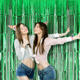 Voircoloria 2 Pack Green Foil Fringe Backdrop Curtains, Tinsel