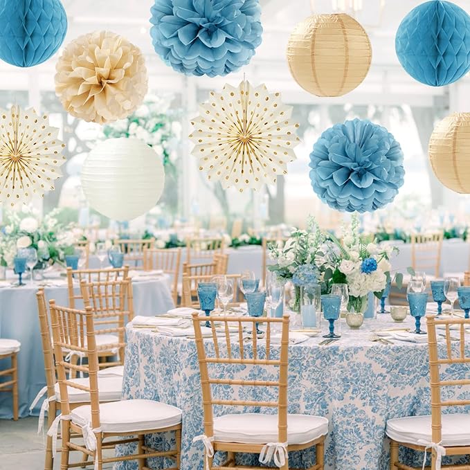 Light Dusty Blue Beige Champagne Boho Party Decorations 14Pcs Baby