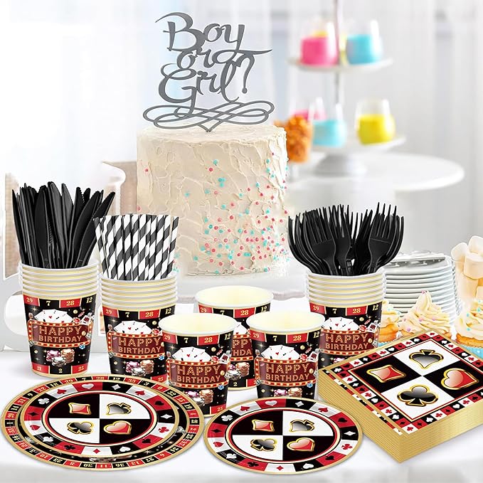 168PCS Casino Party Supplies for Girls Boys Kids Las Vegas Themed