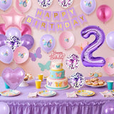 2nd Birthday Decoration for Girls,Pink Purple 2nd Balloon Number 2