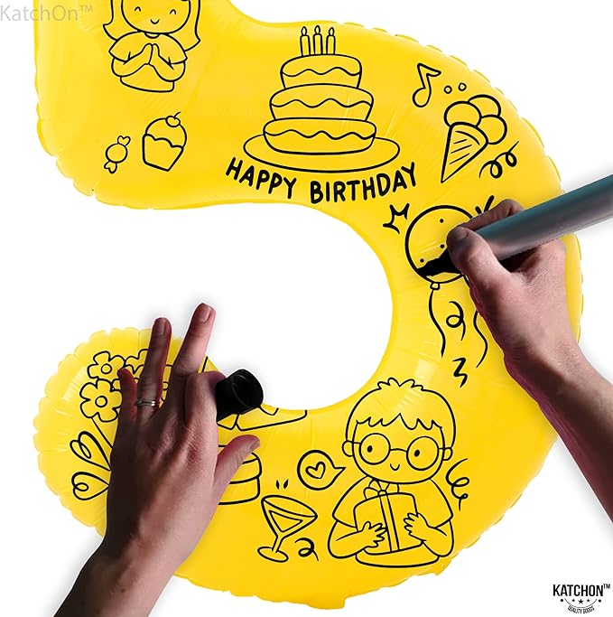 KatchOn, Yellow Number 5 Balloon - Giant, 40 Inch | Yellow 5 Balloon,