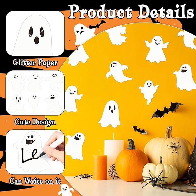 Halloween Glitter Ghost Cutouts 100Pcs Cute Ghost Glitter Paper Cut