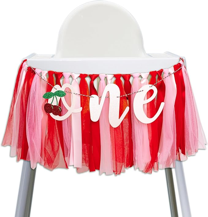Cherry One High Chair Banner Cherry Themed First Birthday Party