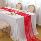 Snowkingdom Red Gold Table Runner Gauze 10FT Sparkly Sequin Glitter