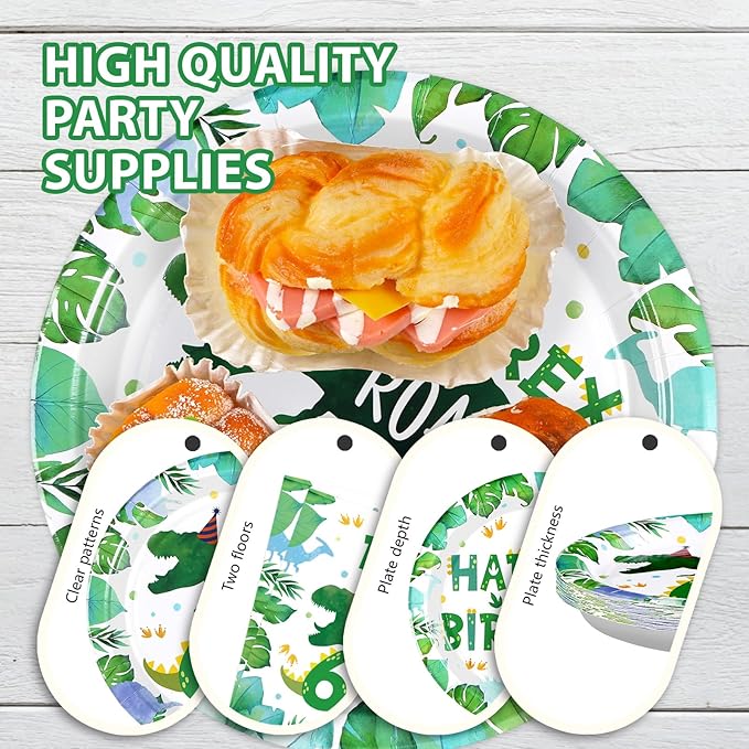 96 Pcs Dinosaur 6th Birthday Decorations Dino Plates and Napkins 6
