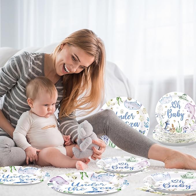 96Pcs Under The Sea Baby Shower Decorations Ocean Theme Party Plates