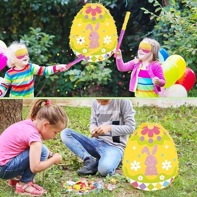 Hooqict Easter Egg Pinata Bunny Pinata with Blindfold and Bat Stick