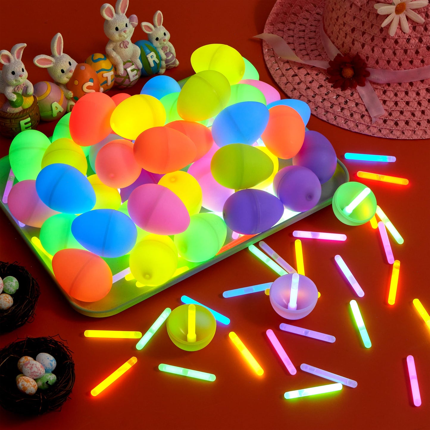 JOYIN 200 Pcs Easter Egg with 300 Pcs Easter Glow Sticks, Glow in the