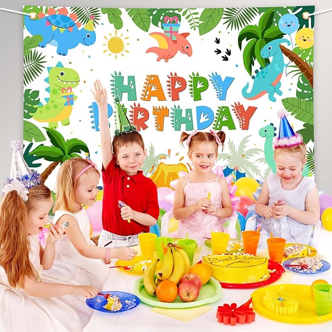 Dinosaur Birthday Backdrop Cartoon Dinosaur Birthday Banner for Kids
