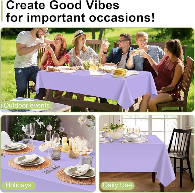 QIKSION Lavender Plastic Table Cloth Disposable 2 Pack, 54 x 108 Inch