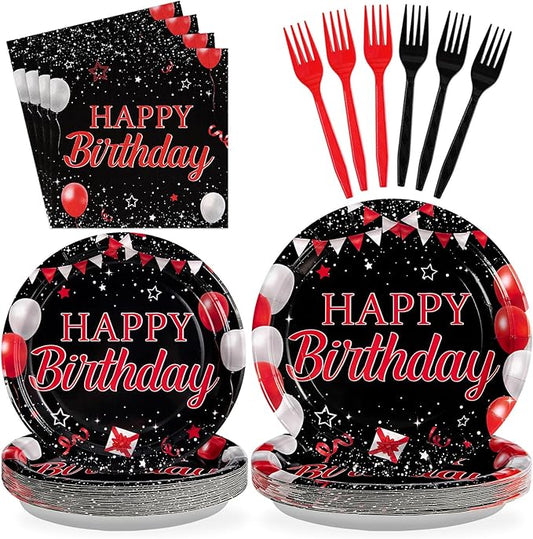 96Pcs Red and Black Birthday Party Decorations Valentine's Day Red