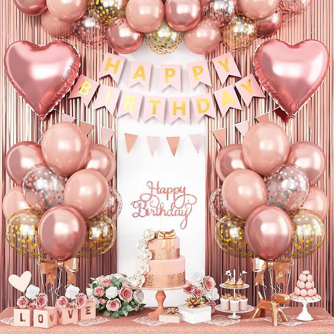 Rose Gold Birthday Decorations for Girls,Happy Birthday Party