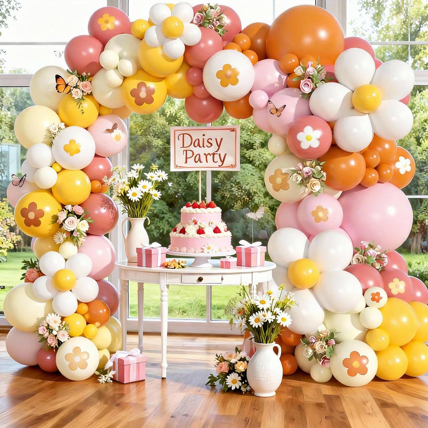 Daisy Balloon Garland Arch Kit,Retro Orange Yellow Pink Boho Balloon