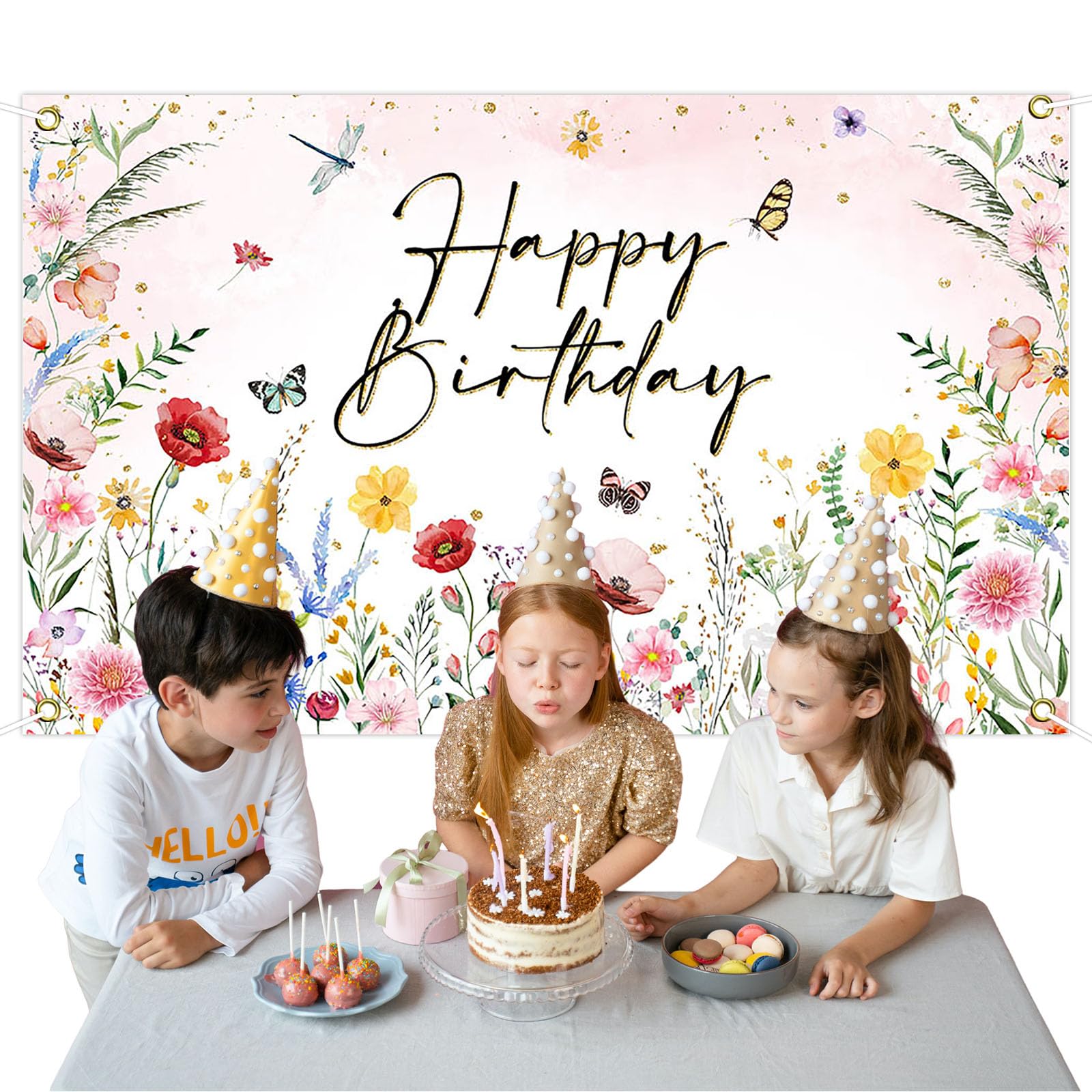 Avezano Wildflower Birthday Backdrop Girls Floral Birthday Banner