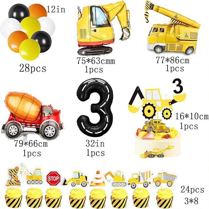 90 Pcs Dump Truck Party Decorations for Boys Baby Construction 3rd