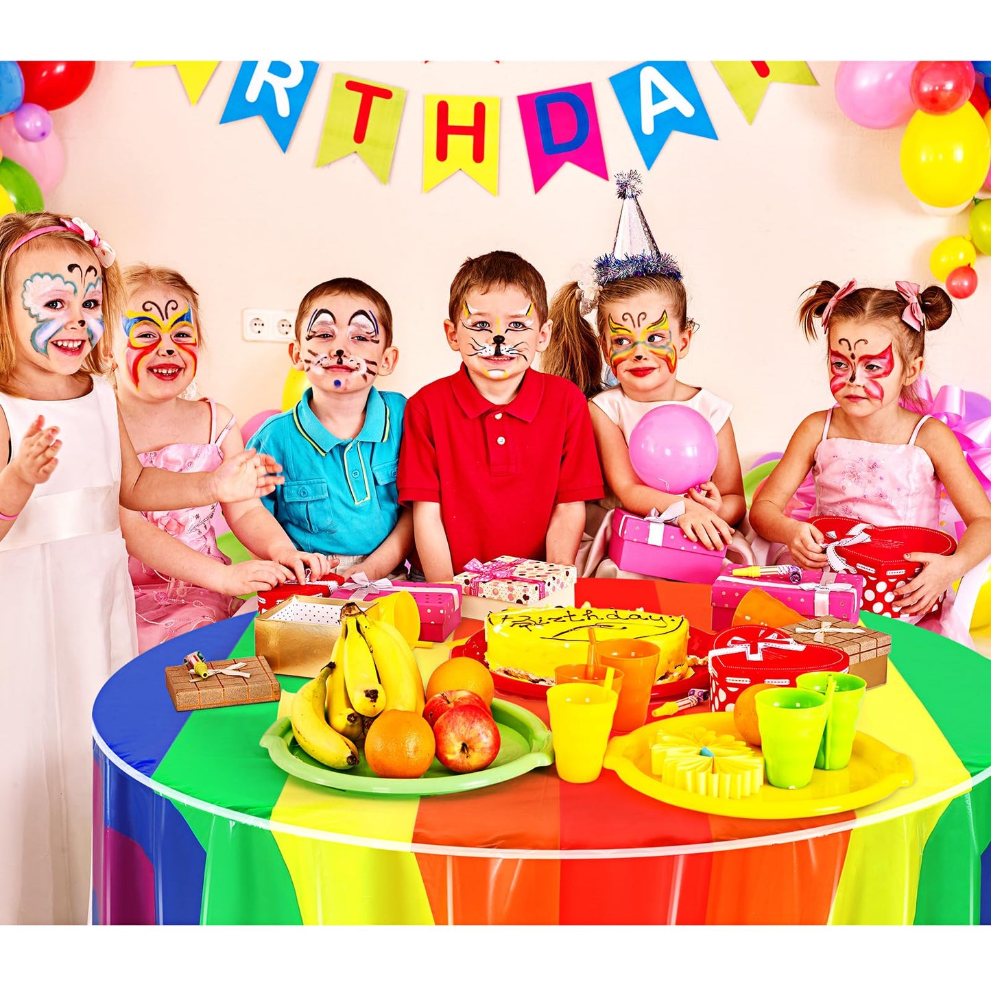 Tatuo 3 Pcs Rainbow Round Circus Table Cloth 84 Inch Carnival Circus