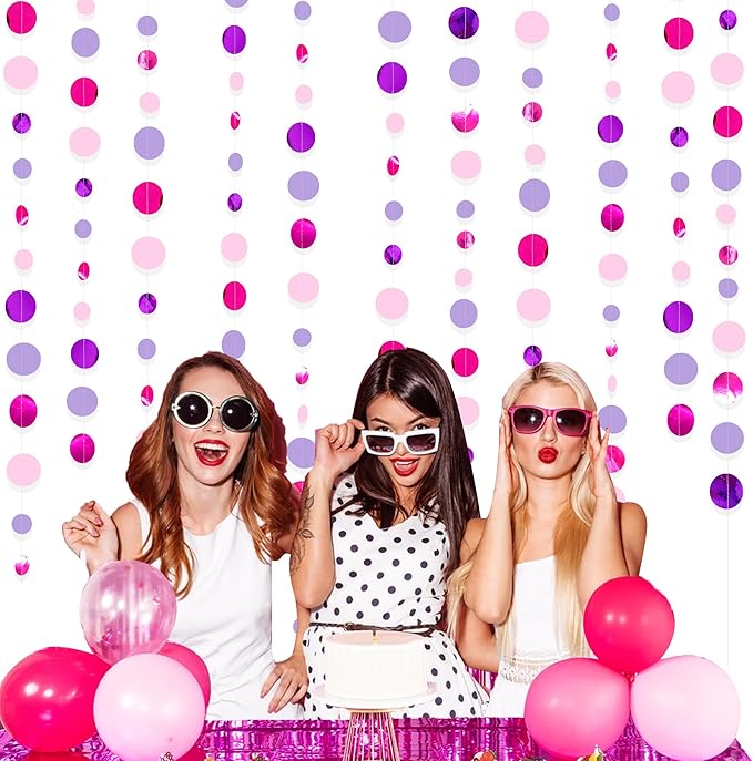 Pink and Purple Party Decorations Circle Dots Garland Hot Pink