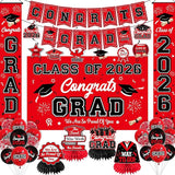 Graduation Decorations Red and Black Party Decor Set include Congrats