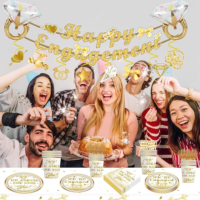 141PCS Engagement Party Decorations Happy Engagement Banner Ring