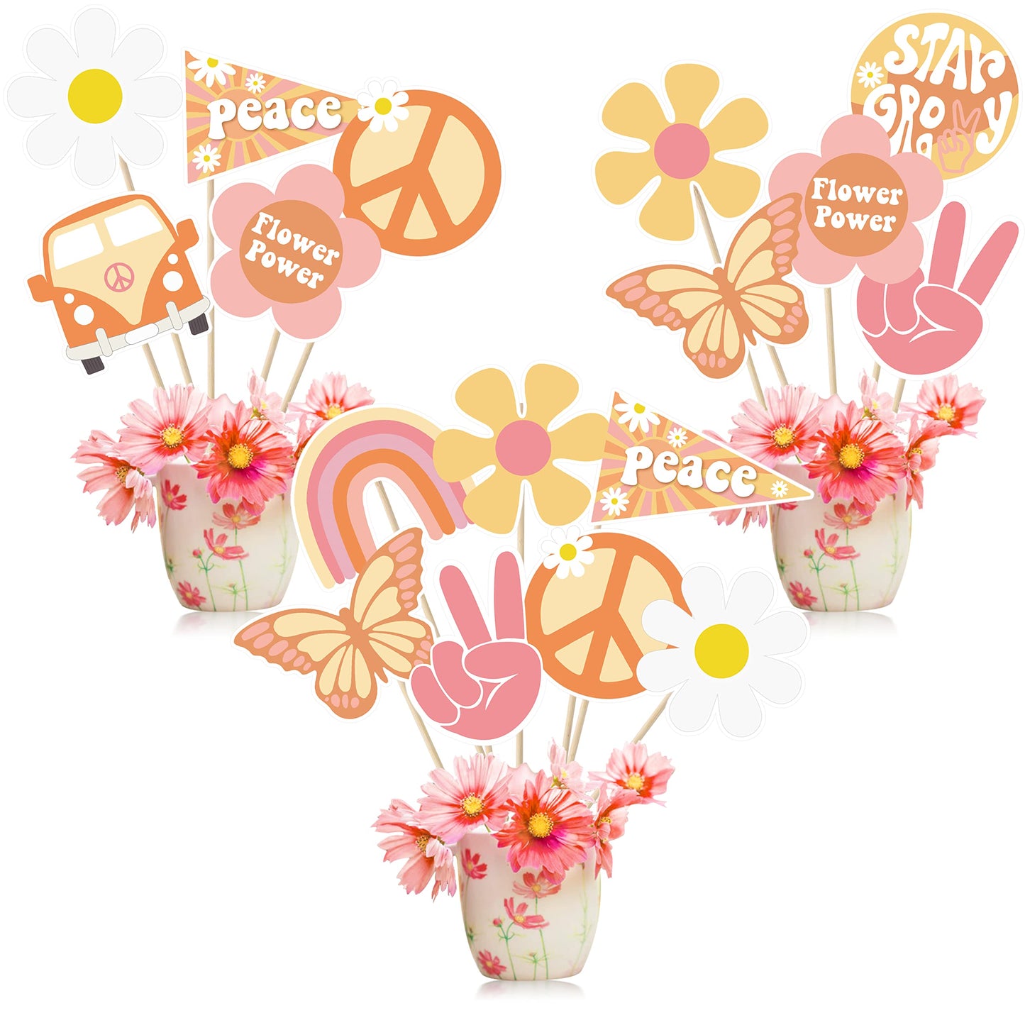 A1diee 30Pcs Groovy Retro Hippie Boho Party Centerpieces for Tables