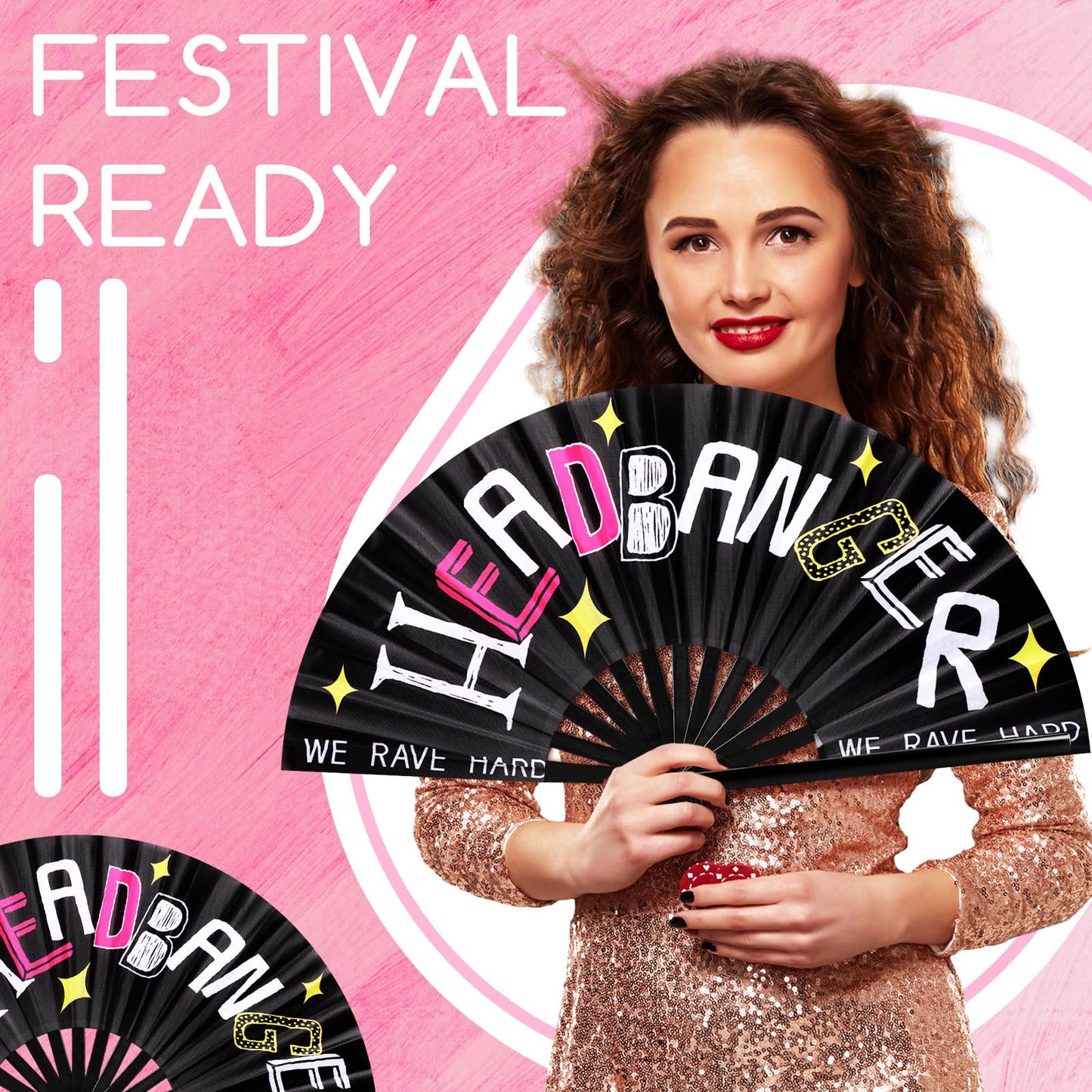 FairySandy 6 Pcs Large Hand Fan Rave Iconic Shade Bye Folding Bamboo