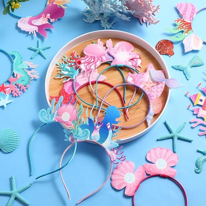 16 Pieces Mermaid Headbands Bulk Felt Under the Sea Hair Accessories