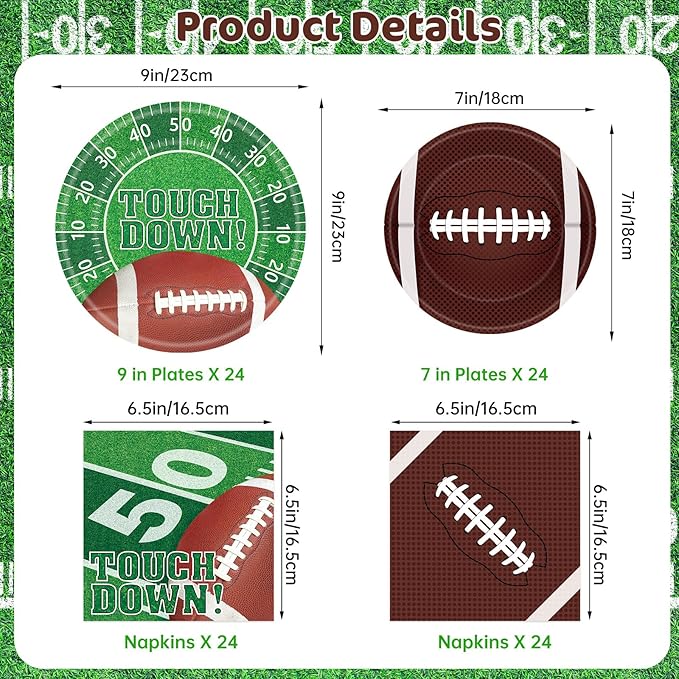 96 Pcs Football Party Supplies Kit Football Plates and Napkins Sets