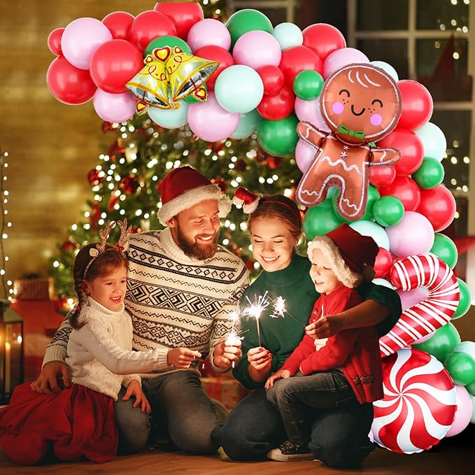 Christmas Balloon Garland Xmas Green Red White Arch kit Macaron