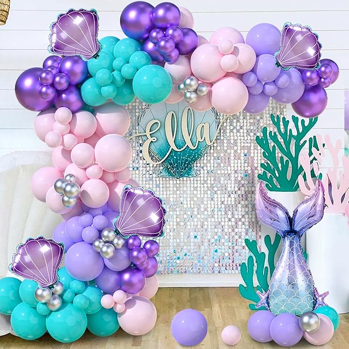 Mermaid Balloon Garland Arch Kit Pastel Pink Purple Green Balloons