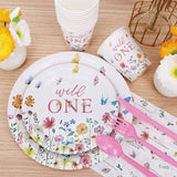 Wild and Onederful 1st Birthday Girl Plates Set 25 Guests Spring