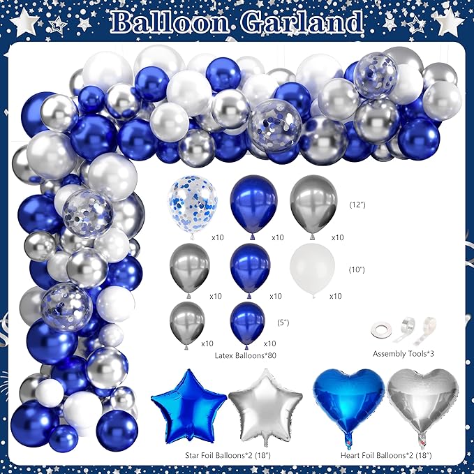 Retirement Party Decorations for Men Women 109Pcs Blue Silver Happy