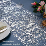 Snowkingdom Silver Table Runner, Sequin Glitter Foil Metallic Mesh