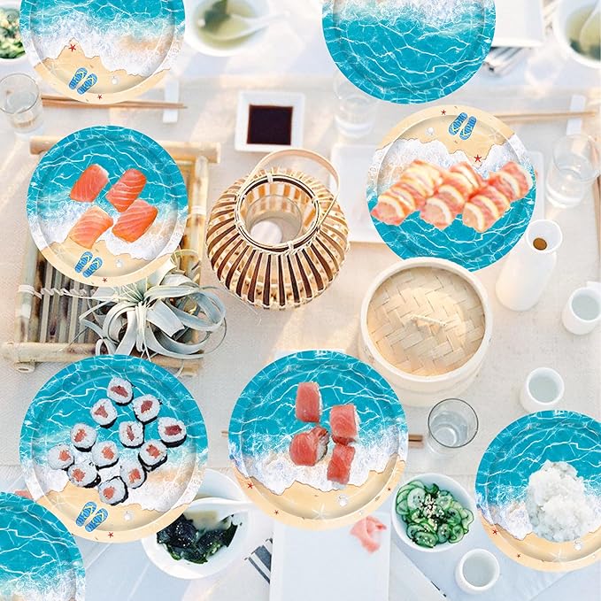Ocean Waves Plates Summer Beach Birthday Supplies 48 Piece Pool