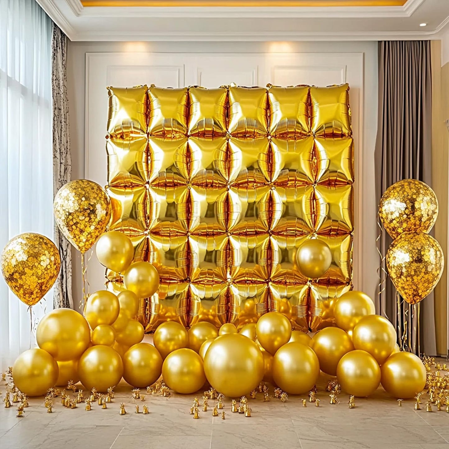Gold Square Foil Balloons Wall Tunnel Backdrop Double Sided Metallic