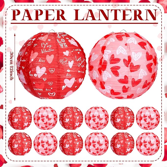 12 Pcs Valentine's Day Paper Lanterns Party Decorations Heart
