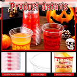 100 Pcs Halloween Plastic Cups 16 oz Clear Disposable Blood Print
