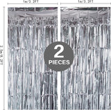 2 Pack Silver Foil Fringe Curtain Backdrop, 3.2Ft x 8.2Ft Metallic