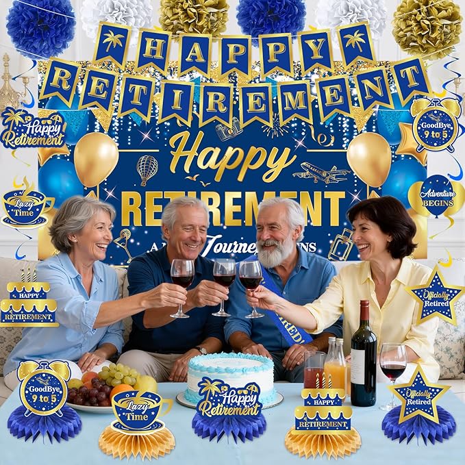20pcs Retirement Party Decorations for Men Women Blue Gold Happy