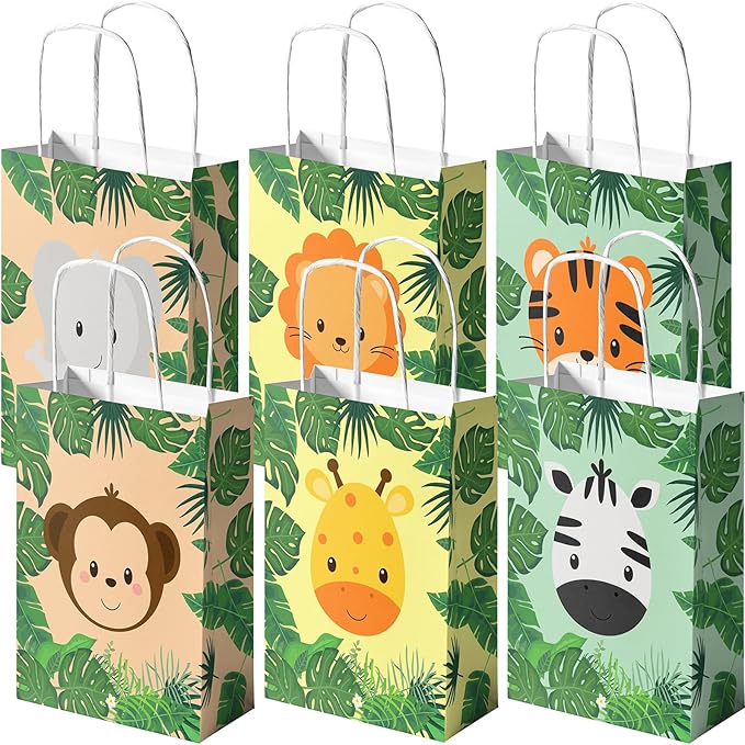 24 Pack Safari Party Favor Bags for Kids Jungle Goodie Bags with