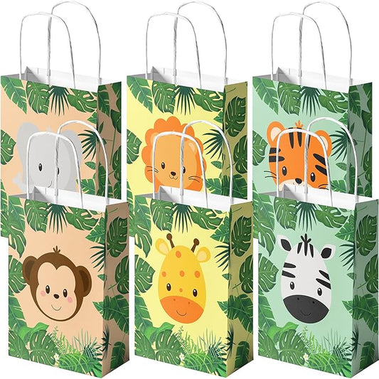 24 Pack Safari Party Favor Bags for Kids Jungle Goodie Bags with