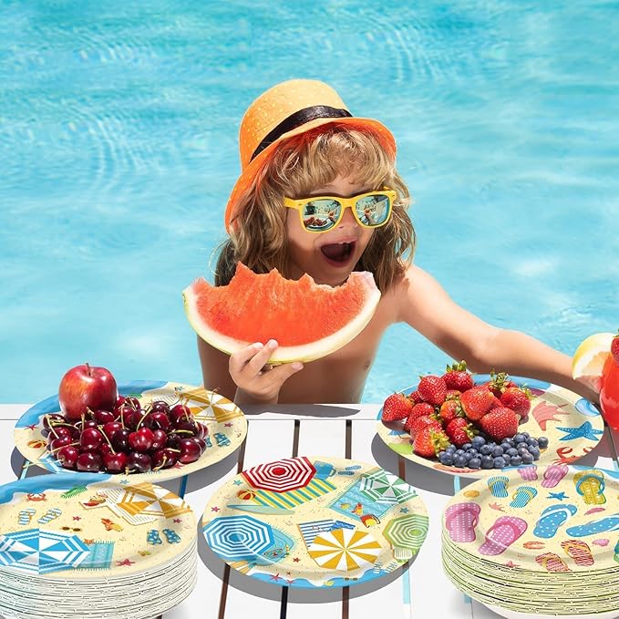 100Pcs Summer Beach Party Plates Hawaiian 9 Inch Dinner Dessert