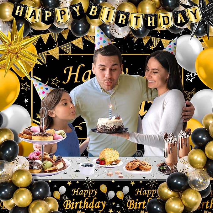 Black and Gold Birthday Decorations for Men Women Black Gold Party