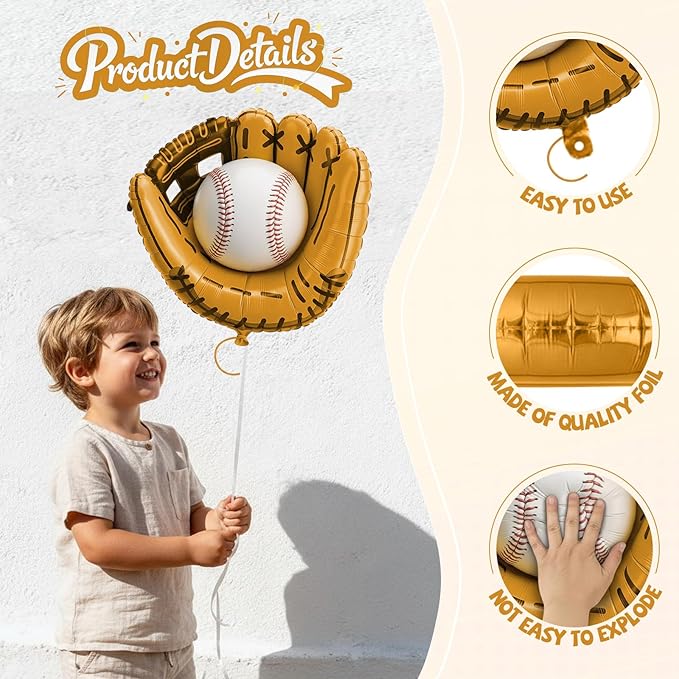 Biapian Baseball Balloons Foil, 18 Inch Round Baseball and Glove