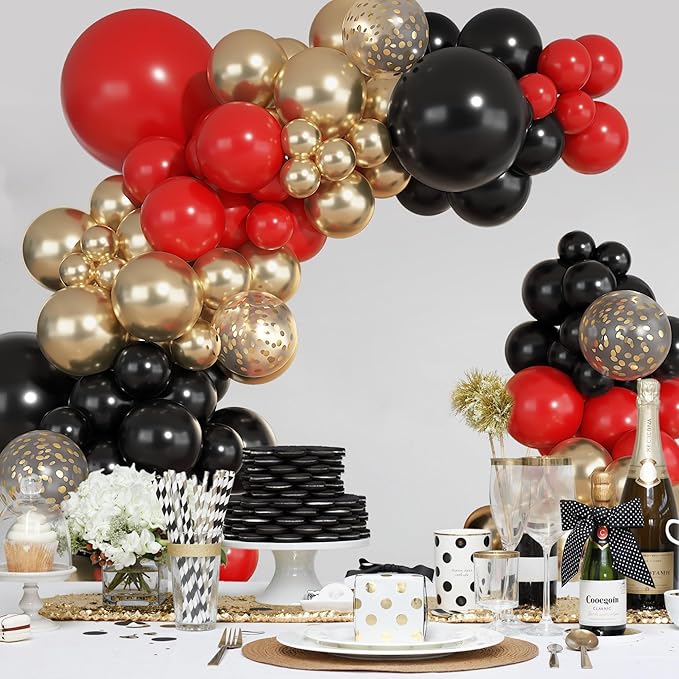 Ouddy Party 149Pcs Red Black Gold Balloon Arch Garland Kit Different