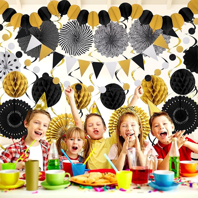 Black Gold Party Decorations, New Years Eve Party Supplies Easy
