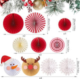 Christmas Hanging Paper Fans Decoration Red White Xmas Snowman Party