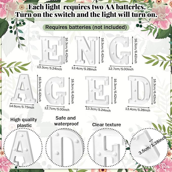 7 Pcs Engagement Party Decorations 6.5 Inch Engaged LED Letter