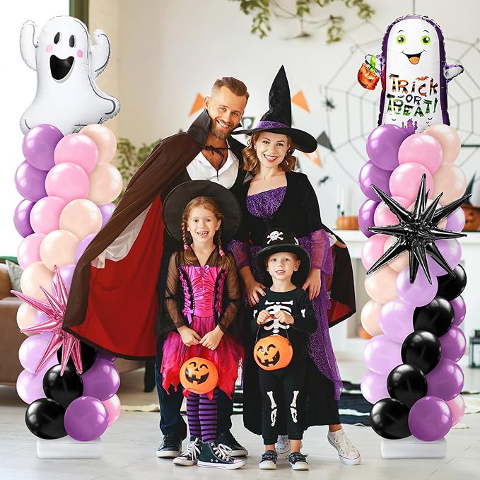 2 Sets Pink Purple Halloween Balloon Column Stand Kit Purple Pink